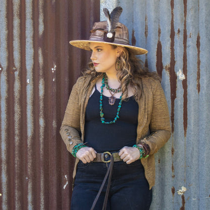 Western Copper Hoop Earrings w/ African Turquoise Beads 200t
