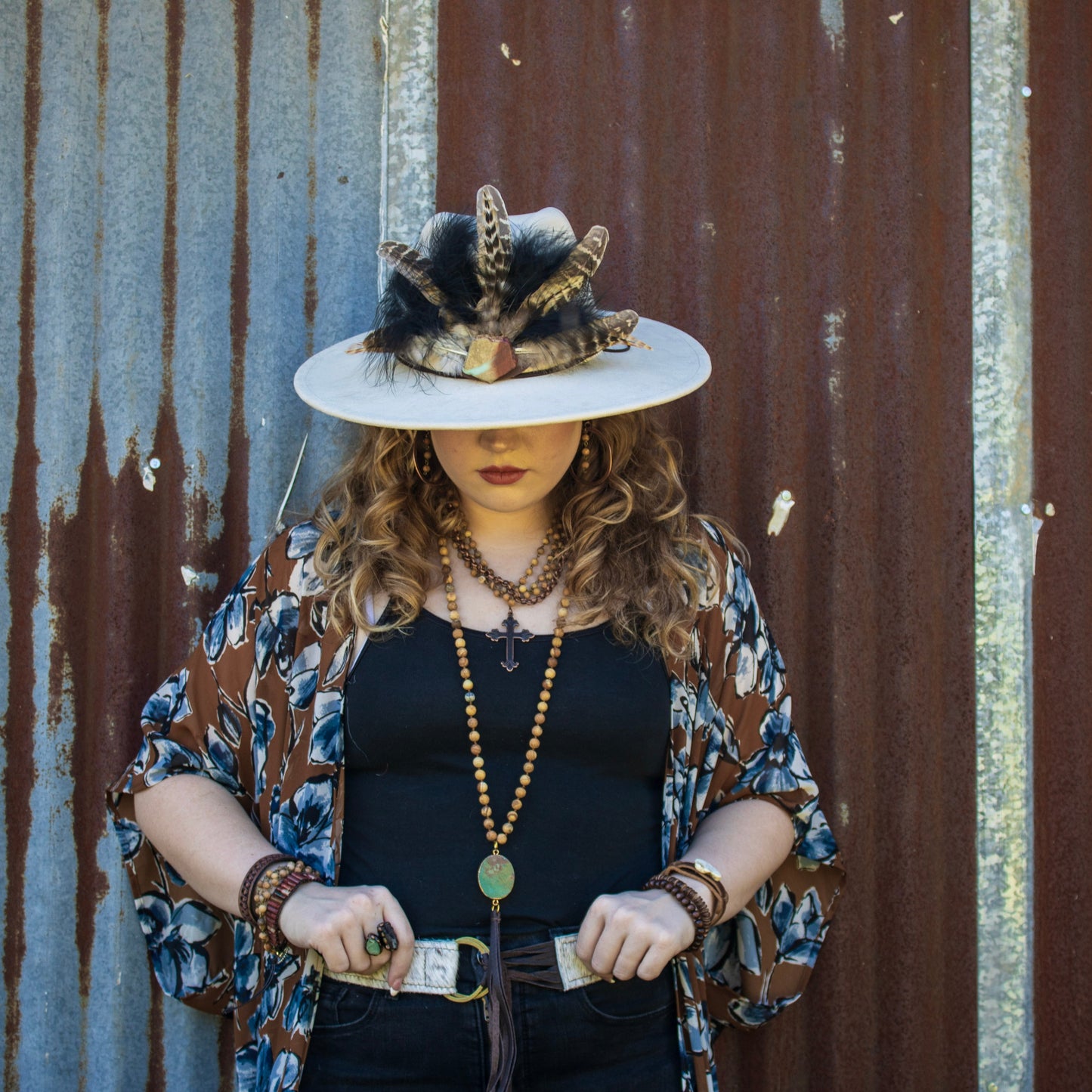 Western Copper Hoop Earrings w/ Picture Jasper Beads 200u