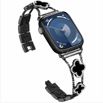 Bling Diamond Clover Bands for Women - Lucky, Cute & Sparkle Dressy Metal Bracelet Strap for Apple Watch
