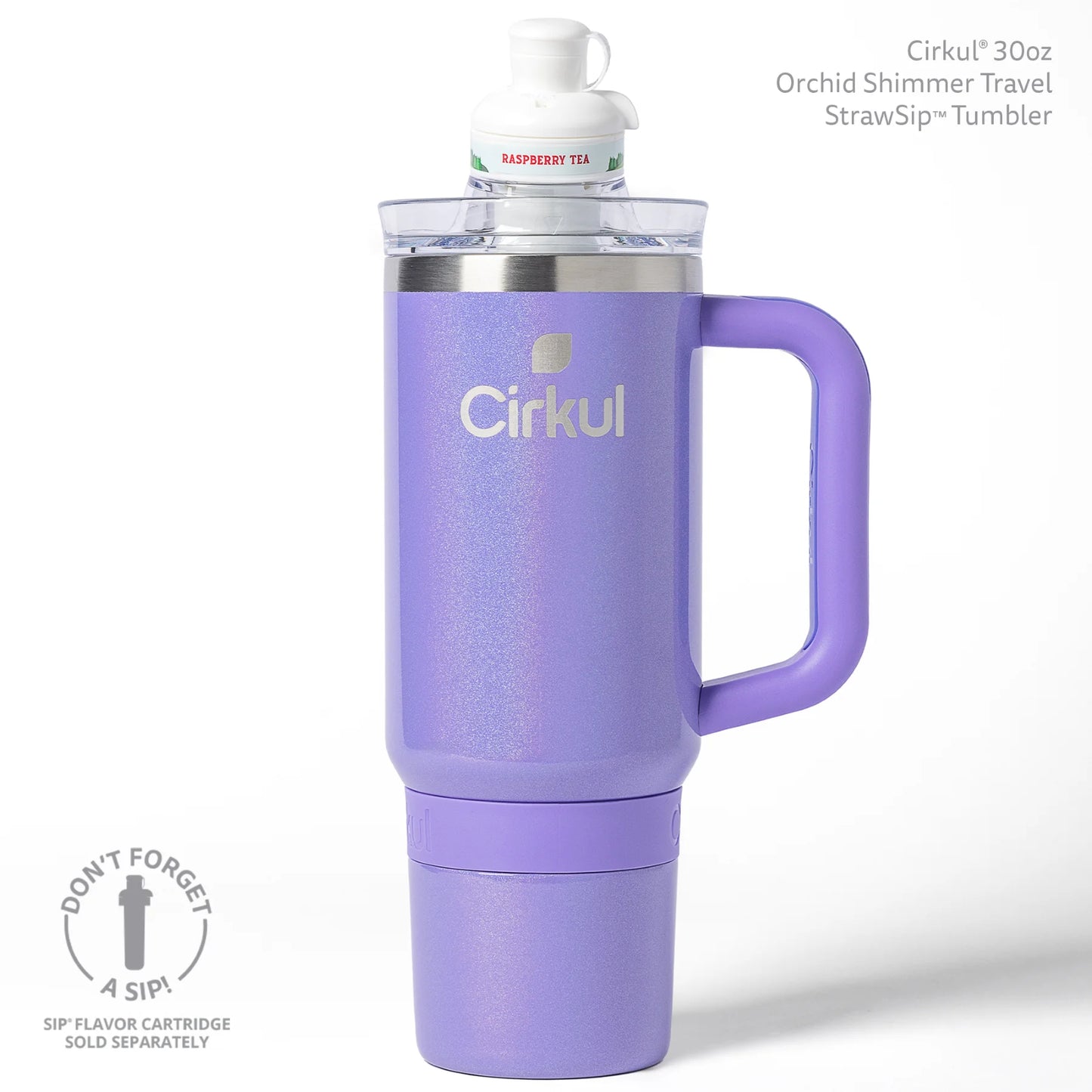 Cirkul 30oz Travel StrawSip Double-Wall Insulated Stainless Steel Tumbler with Handle, Azure Shimmer (Light Teal Sparkle)