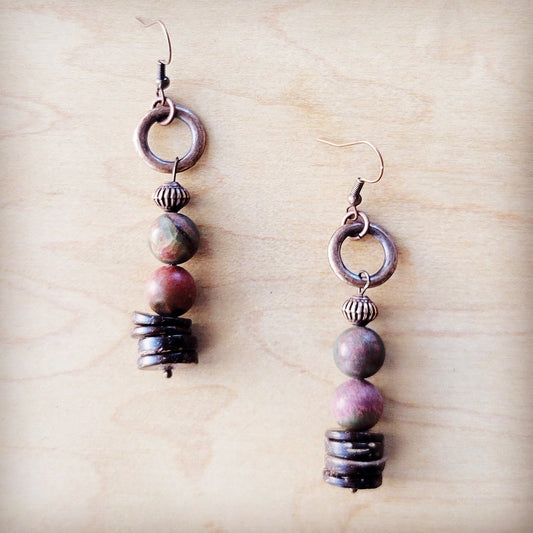 Genuine Picasso Jasper Earrings w/ Wood Accents 225s