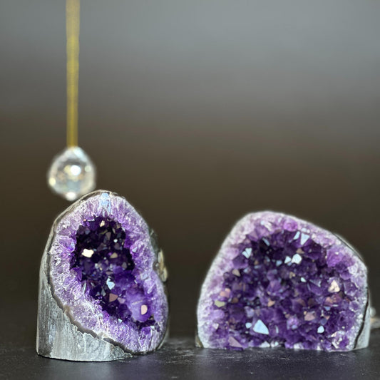 Amethyst clusters with huge Agate layers, 2 pieces set