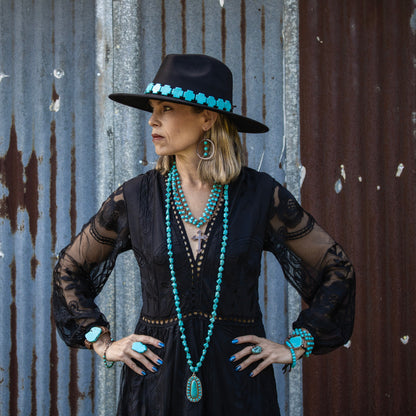 Blue Turquoise Slab on Narrow Leather Cuff 005W