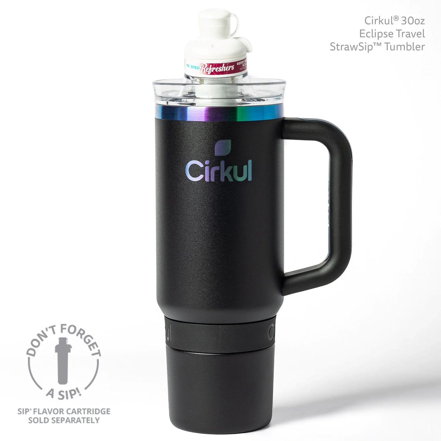 Cirkul 30oz Travel StrawSip Double-Wall Insulated Stainless Steel Tumbler with Handle, Azure Shimmer (Light Teal Sparkle)