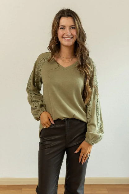 Green Waffle Knit Blouse