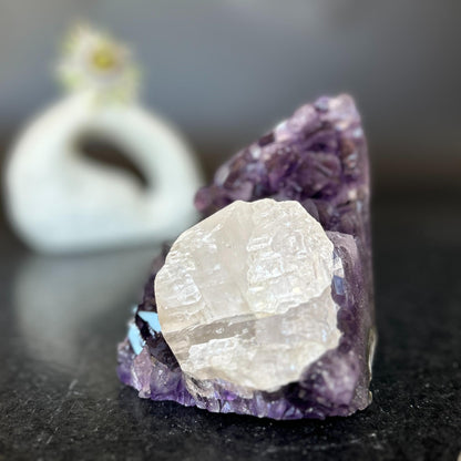 Strange Free Form Amethyst Stone with calcite, Unique find for collectors