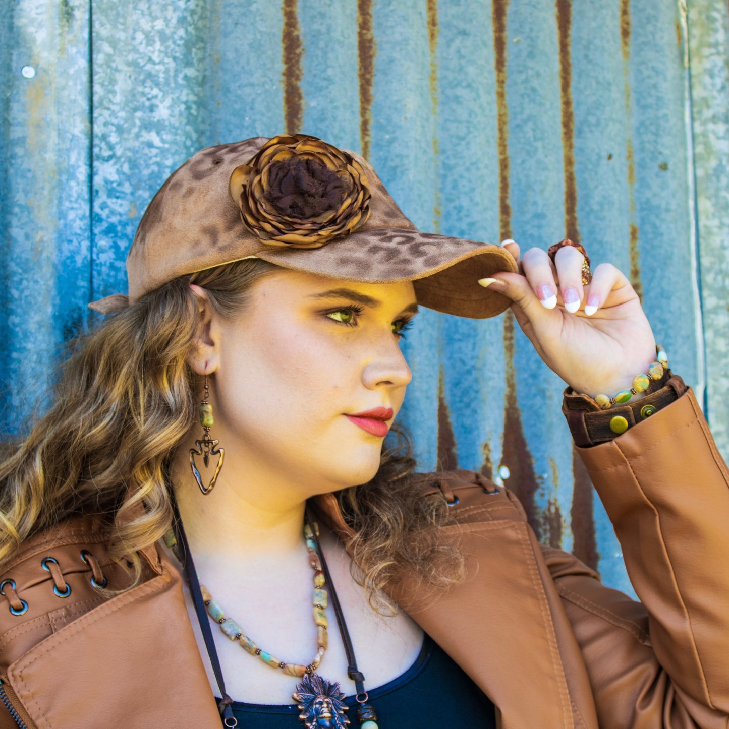 Genuine Aqua Terra Collar Necklace w/ Copper Indian Pendant 261n