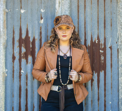 Genuine Leather Narrow Cuff with Aqua Terra Stones 005f