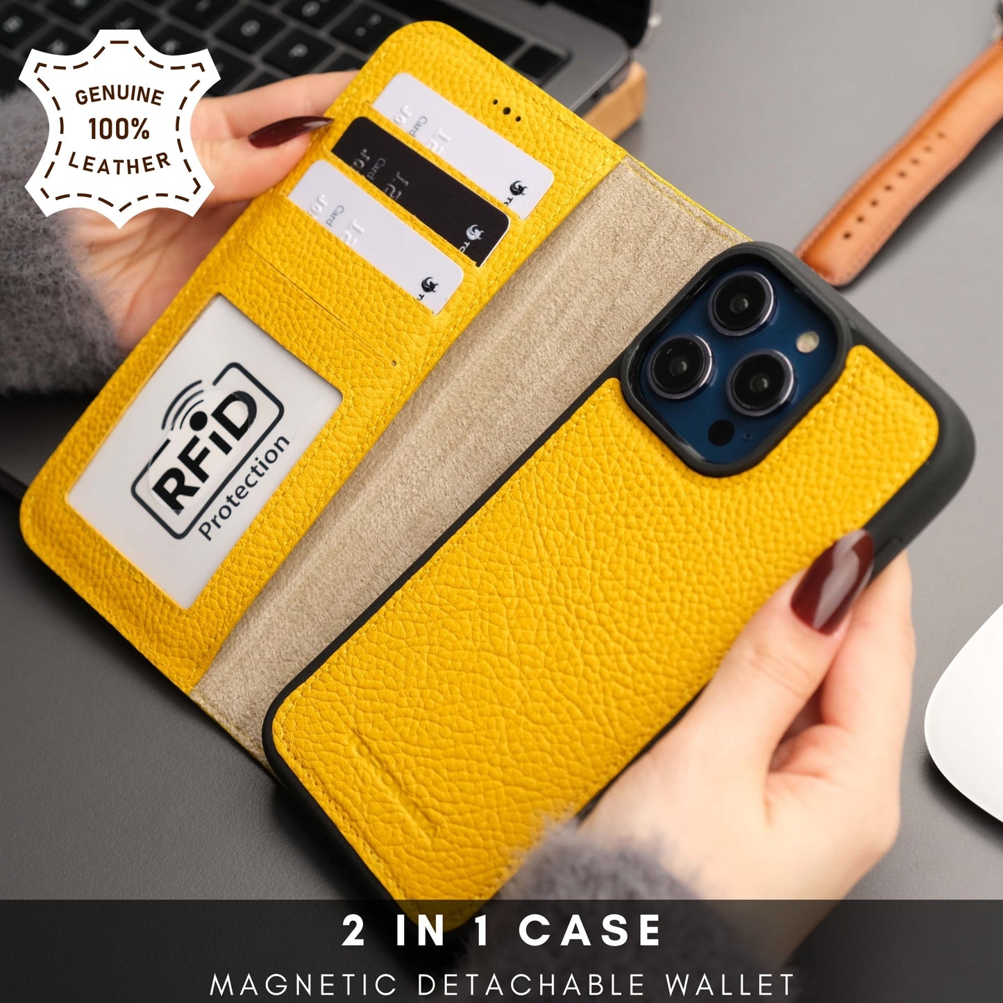 Casper Leather iPhone 15 Pro Wallet Case | Detachable MagSafe Compatible RFID Protection