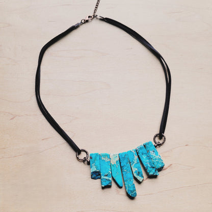 Imperial Jasper Slab Necklace with Genuine Leather 252j