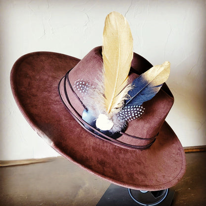 Boho Western Hat w/ Choice of Feather Hat Band-Brown 982d