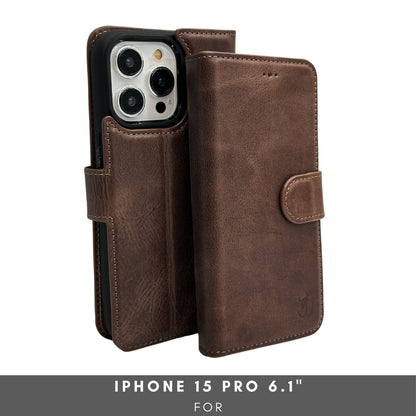 Vegas Premium Leather iPhone 15 Pro Wallet Case with MagSafe | Detachable RFID Blocking Luxury Wallet
