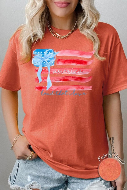 American Flag Bow Graphic Plus Heavy Cotton Tee