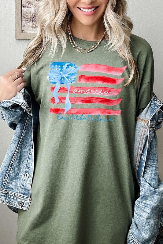 American Flag Bow Graphic Plus Heavy Cotton Tee