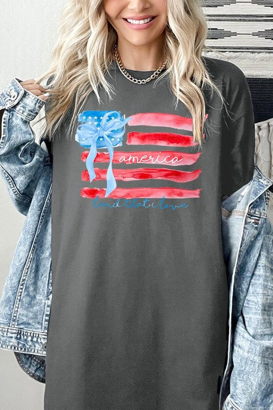 American Flag Bow Graphic Plus Heavy Cotton Tee