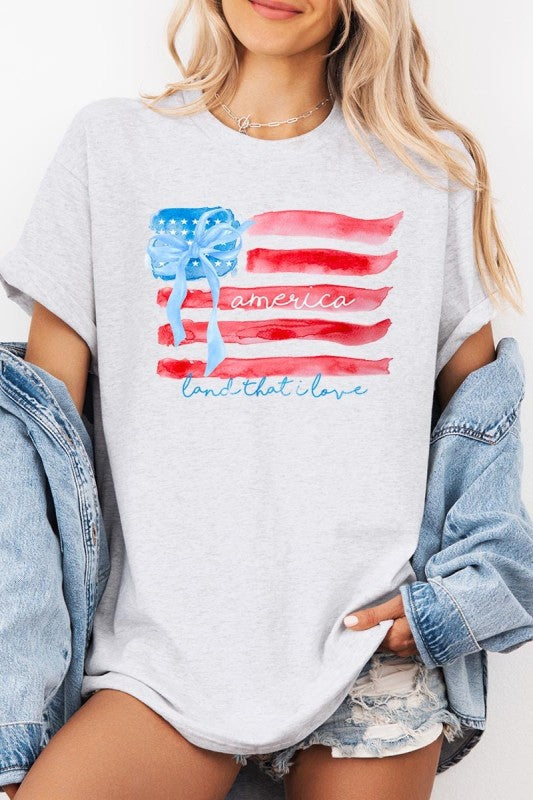 American Flag Bow Graphic Plus Heavy Cotton Tee