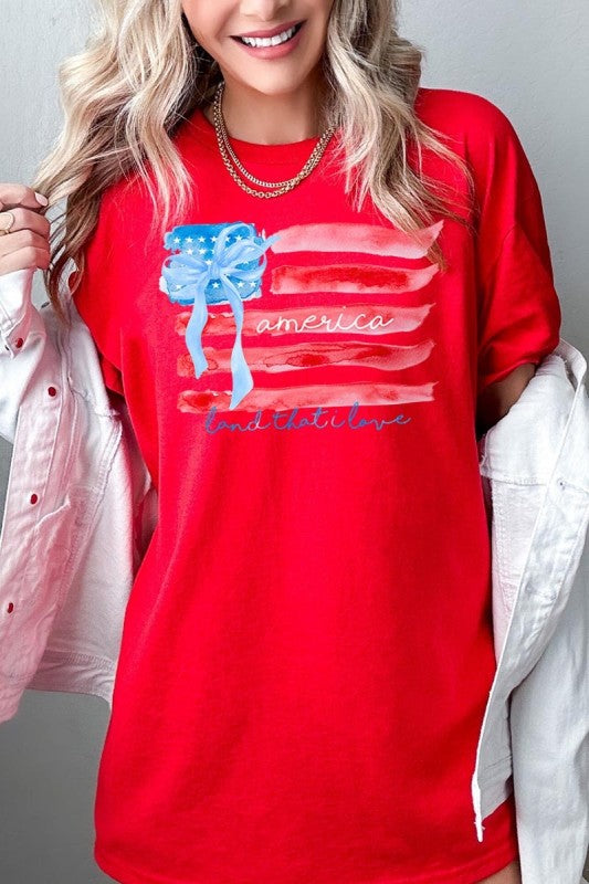 American Flag Bow Graphic Plus Heavy Cotton Tee