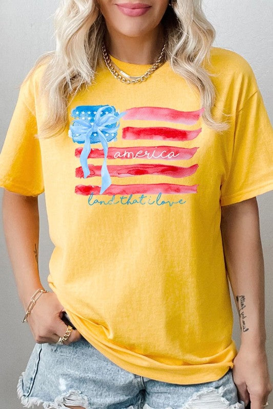 American Flag Bow Graphic Plus Heavy Cotton Tee
