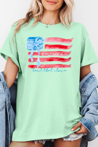 American Flag Bow Graphic Plus Heavy Cotton Tee
