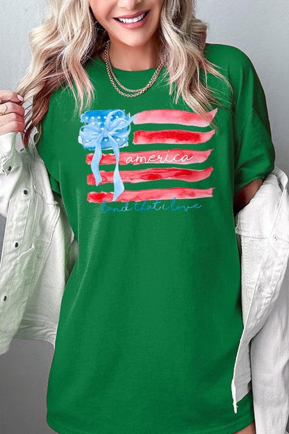 American Flag Bow Graphic Plus Heavy Cotton Tee