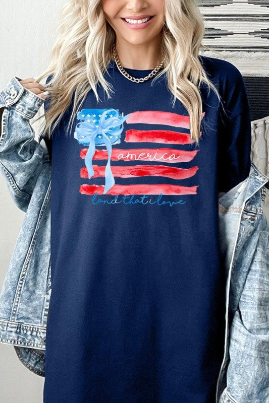 American Flag Bow Graphic Plus Heavy Cotton Tee