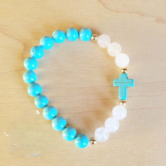 Natural Jade and Howlite Beaded Stretch Breacelet 806w