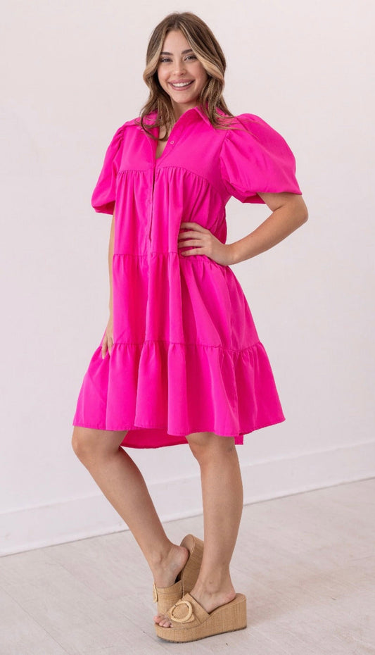 Hot Pink Button Up Dress