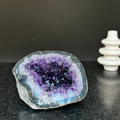 Amethyst and agate geode, amethyst crystal geode