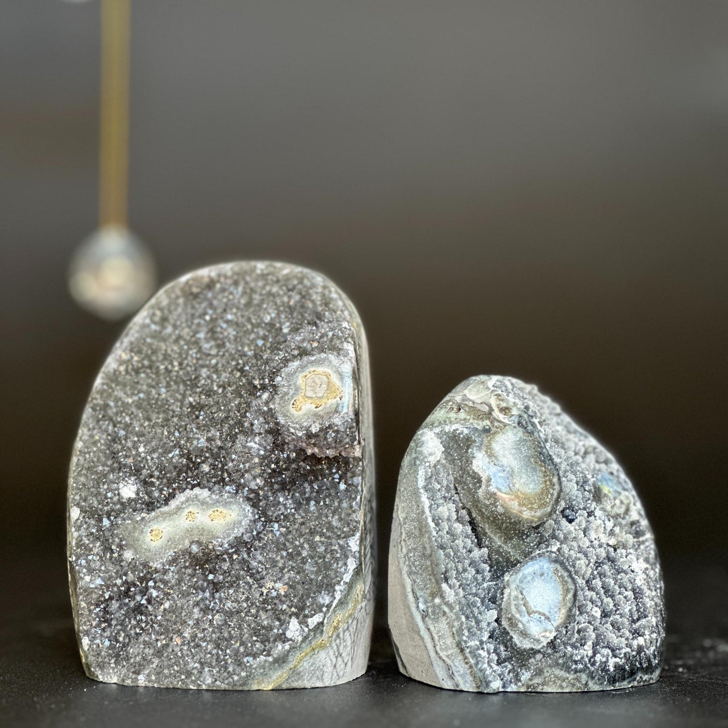 Sugar amethyst set, Rainbow amethysts, galaxy cut base amethyst, stalactite eye crystals, set of 2