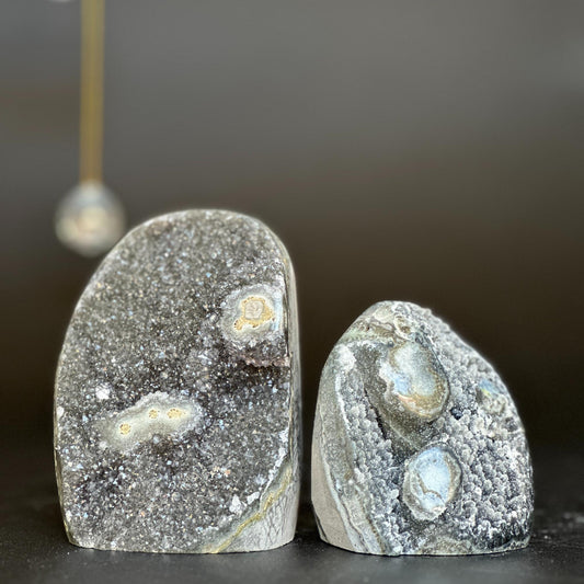 Sugar amethyst set, Rainbow amethysts, galaxy cut base amethyst, stalactite eye crystals, set of 2