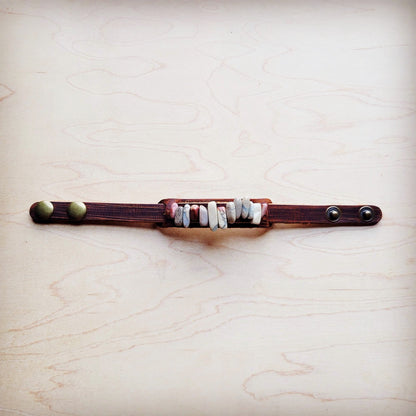 Genuine Leather Narrow Cuff with Aqua Terra Stones 005f