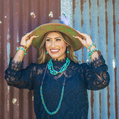 Turquoise Disc Necklace w/ Leather Ties 261x