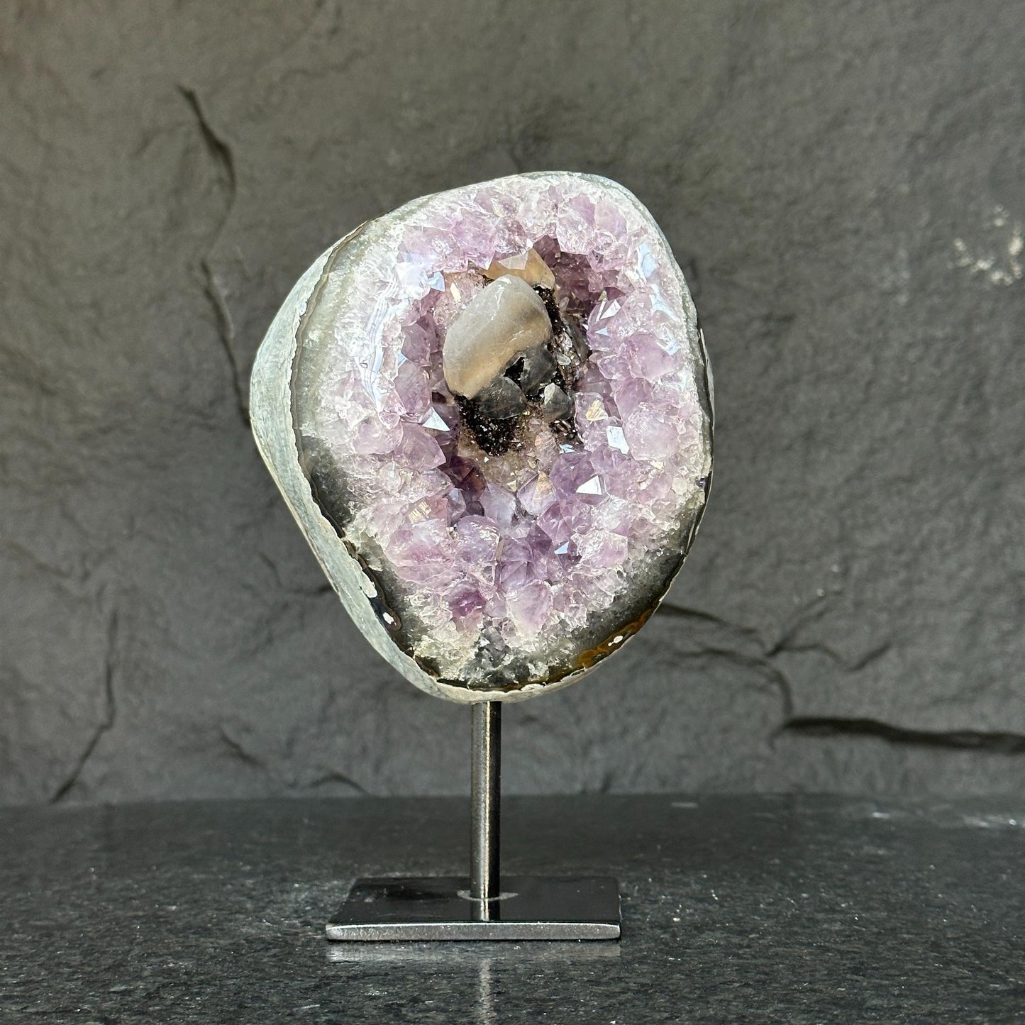 Amethyst Geode with Stand for collectors, A quality amethyst stone from Uruguay
