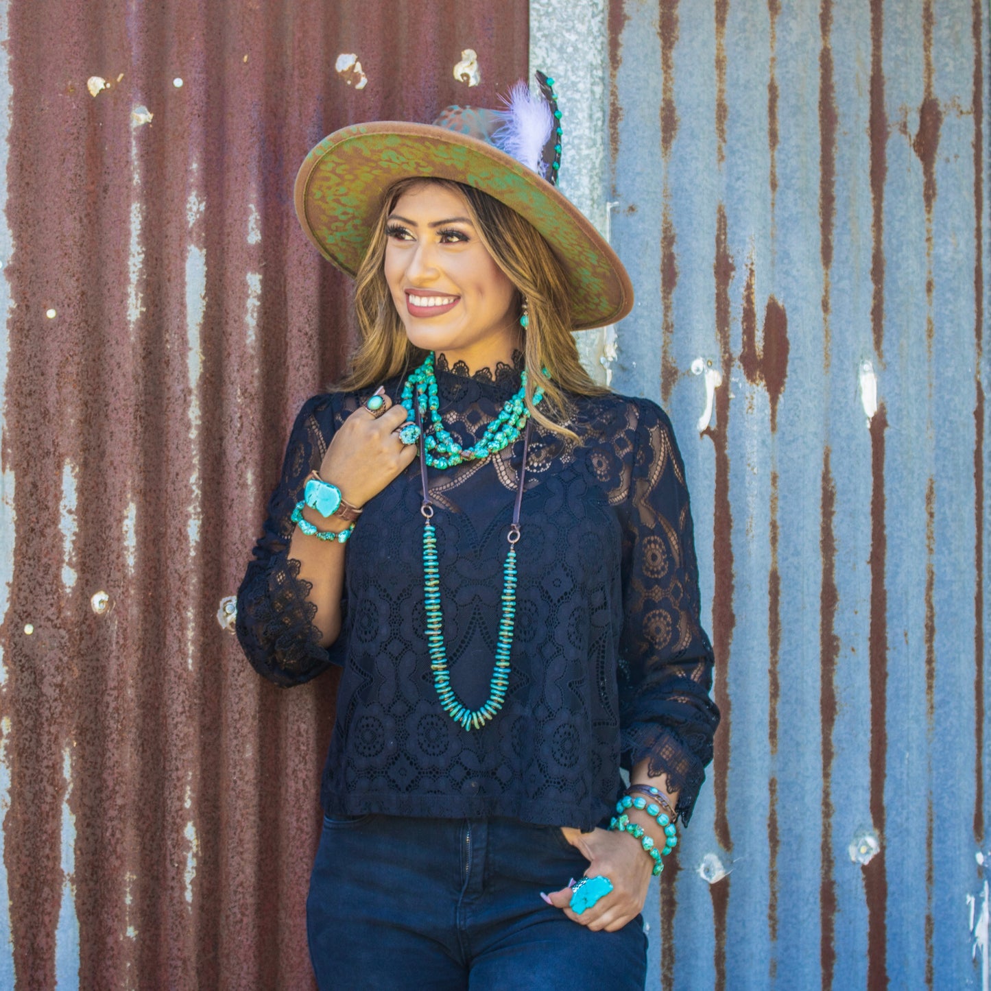 Turquoise Disc Necklace w/ Leather Ties 261x