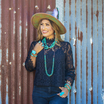 Turquoise Disc Necklace w/ Leather Ties 261x