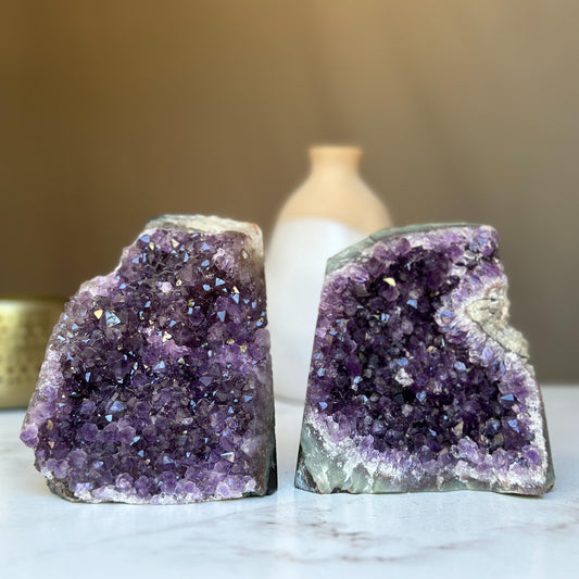 Stunning Amethyst Clusters with Sugar Calcite Formation, 2 pieces 4 Lbs