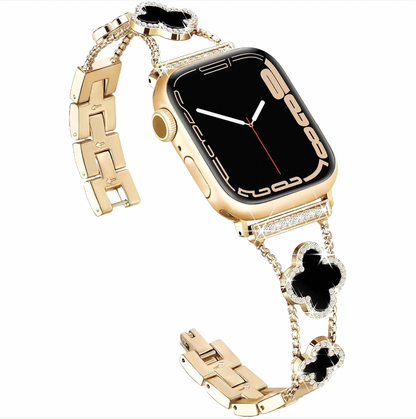 Bling Diamond Clover Bands for Women - Lucky, Cute & Sparkle Dressy Metal Bracelet Strap for Apple Watch