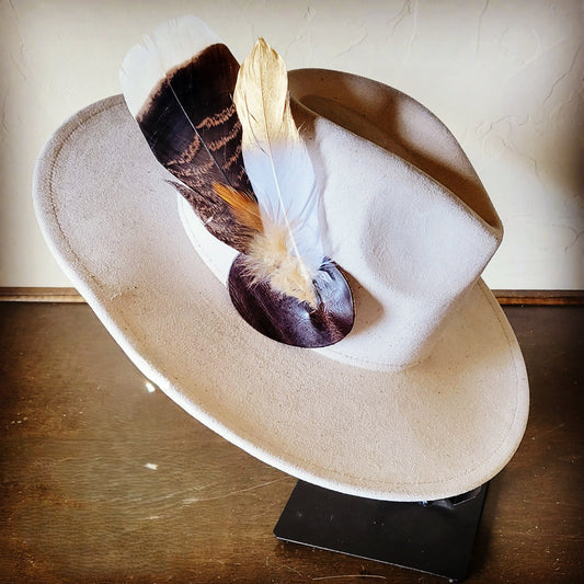 Boho Western Hat w/ Feather Tie Hat Band-Bone 982m