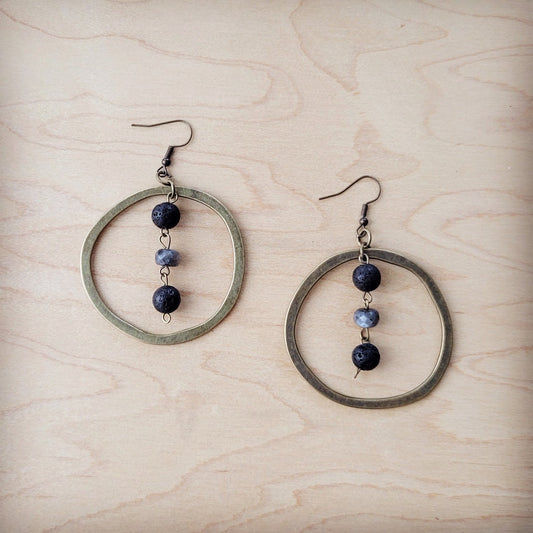 Western Copper Hoop Earrings w/ Labradorite Beads 200v