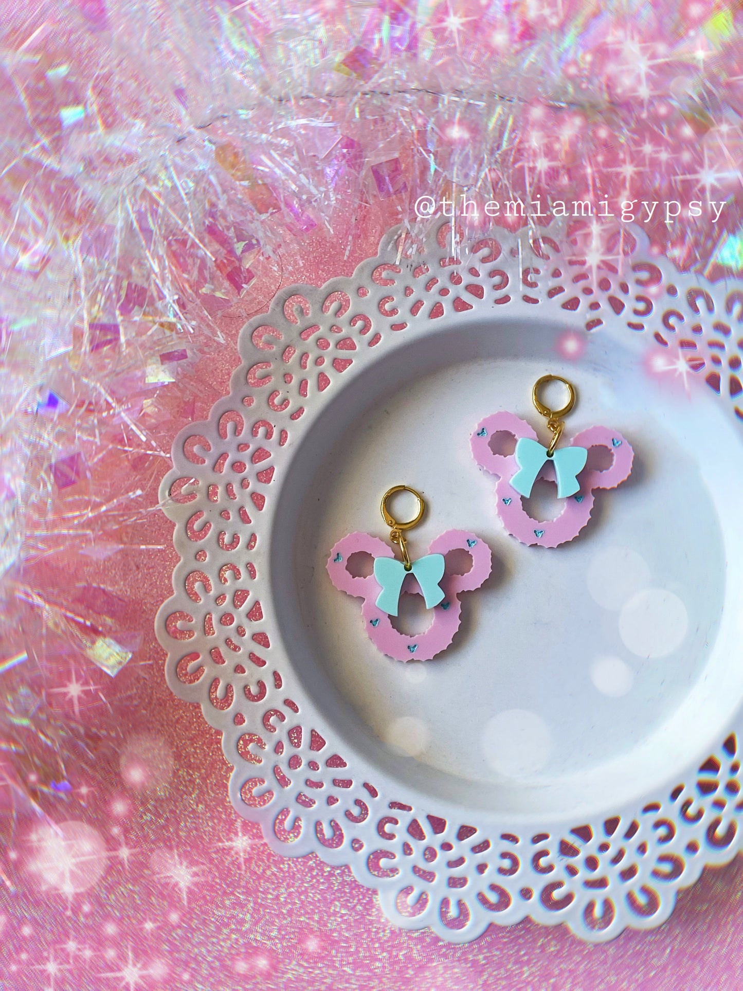 Pink Frosting Mouse Christmas Wreath Earrings