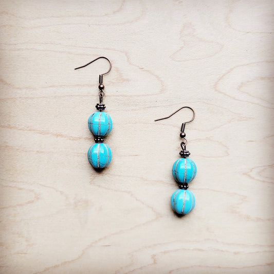 **Blue Turquoise Melon Bead Earrings 220z