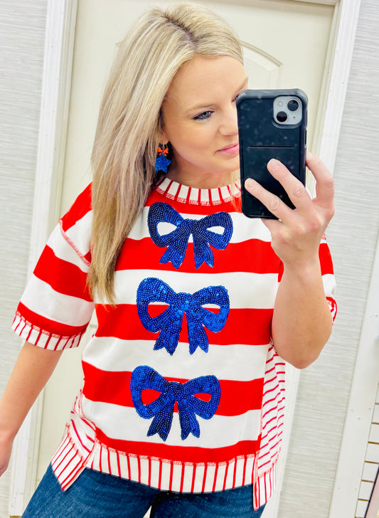 Red Freedom Bows Top