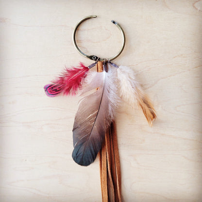Boho Western Boot Bling Charm with Leather Fringe & Red Feather 500g
