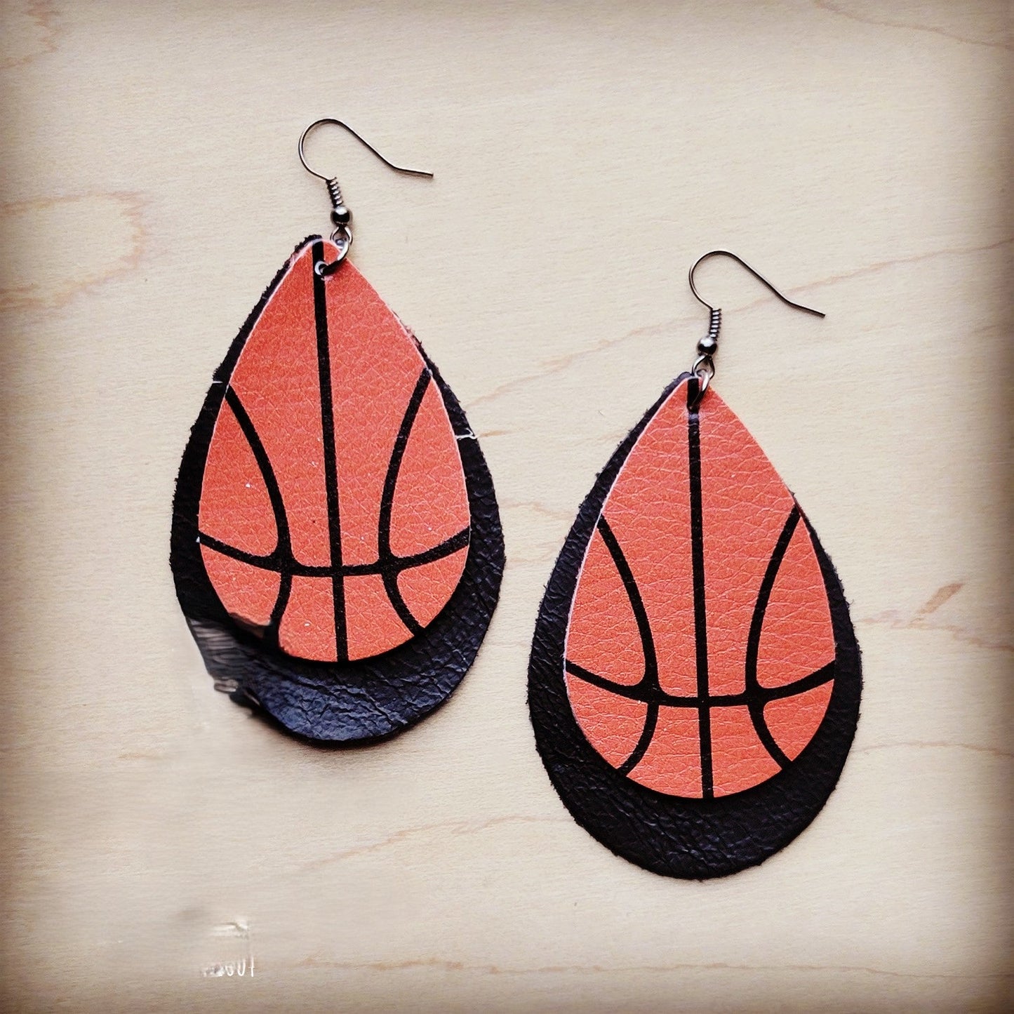 **Leather Basketball Teardrop Earring 207z