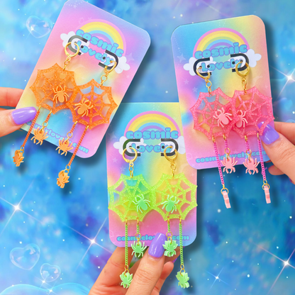 Halloween NEON Spider Web Dangle Earrings