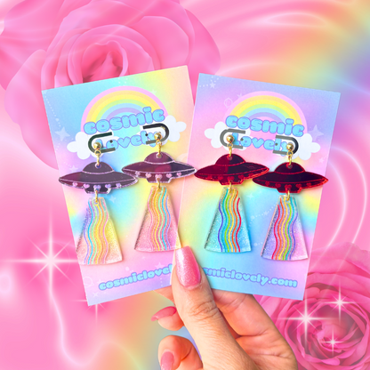 Rainbow UFO Earrings | Acrylic Earrings | Alien Earrings | Magical Earrings | Celestial Earrings | UFO earrings