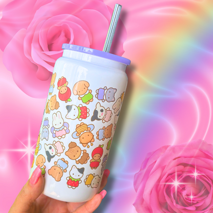 Cutie Cottage Kawaii Critters Glass Can Cup 16oz