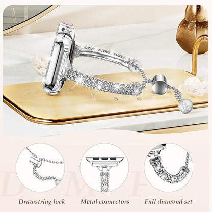 Bling Band Bracelet for Women | Compatible with Apple Watch Series 9/8/7/6/5/4/3/2/1 | Stainless Steel Dressy Metal Strap