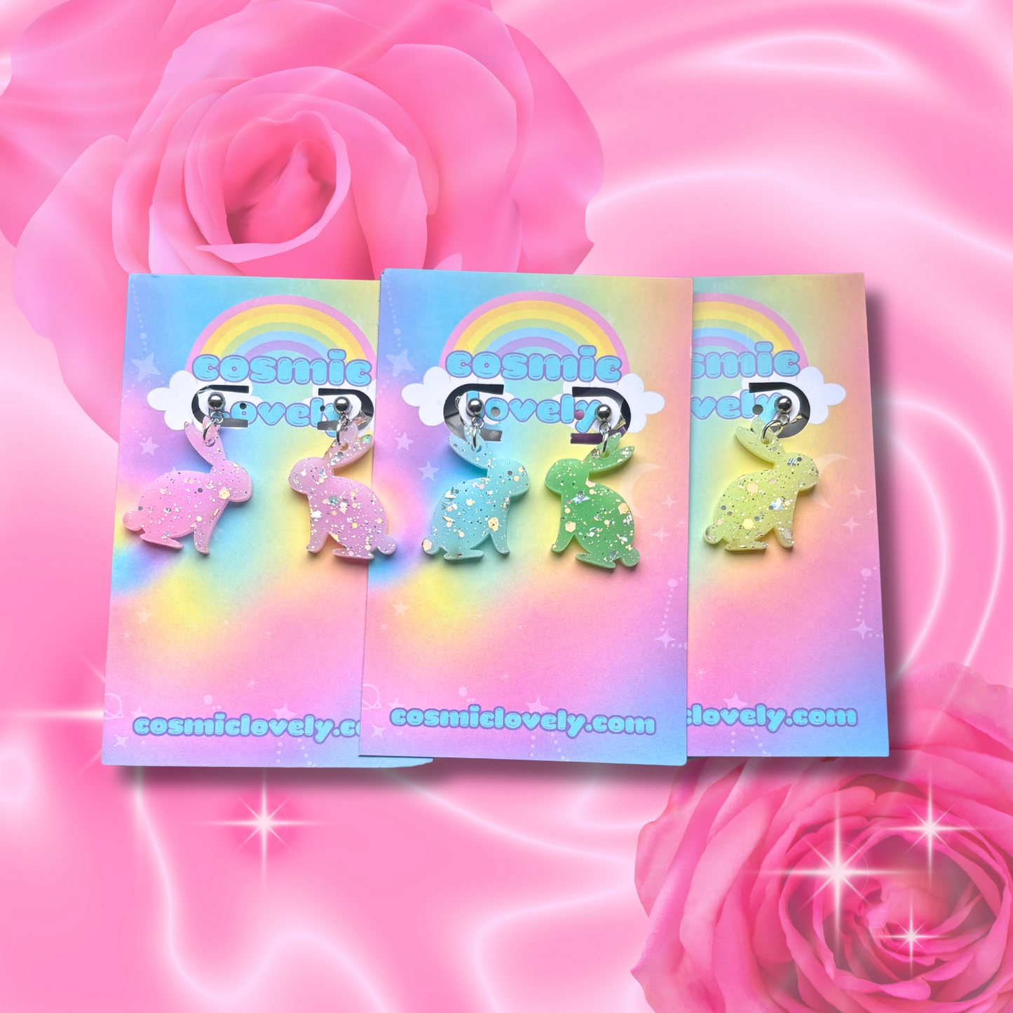 Pastel Rainbow Confetti Spring Bunny Earrings