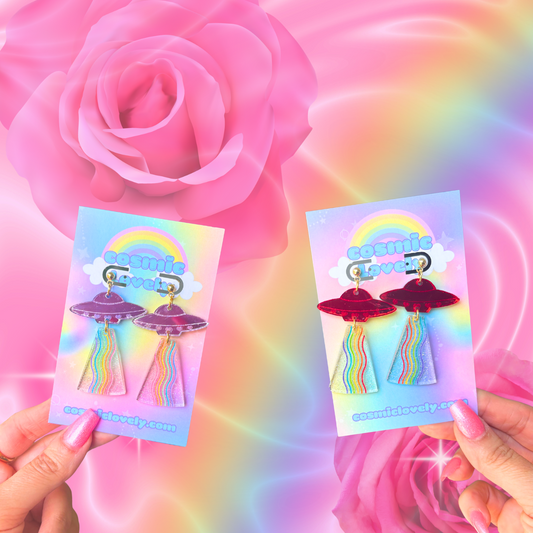 Rainbow UFO Earrings | Acrylic Earrings | Alien Earrings | Magical Earrings | Celestial Earrings | UFO earrings